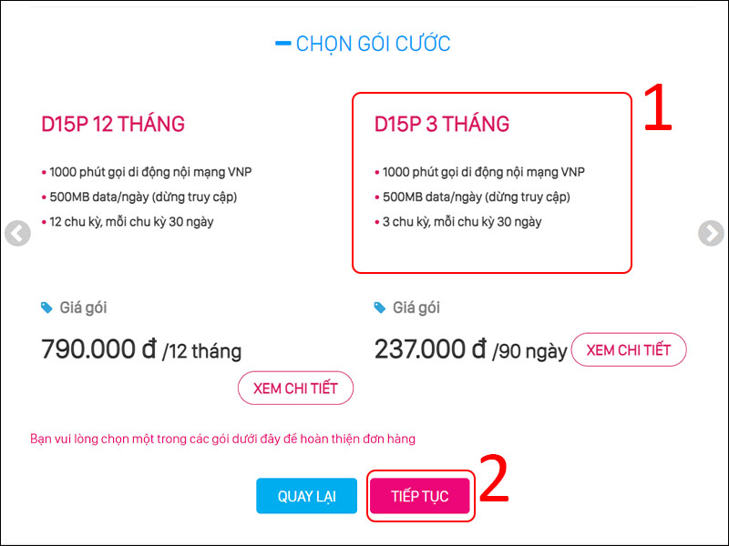 Chọn các gói cước cho SIM